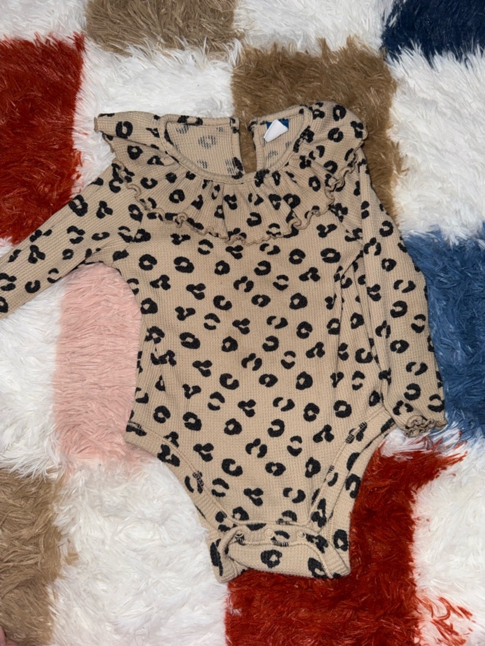 Baby Old Navy Beige and Black Leopard Ruffle Long-Sleeve One-Piece